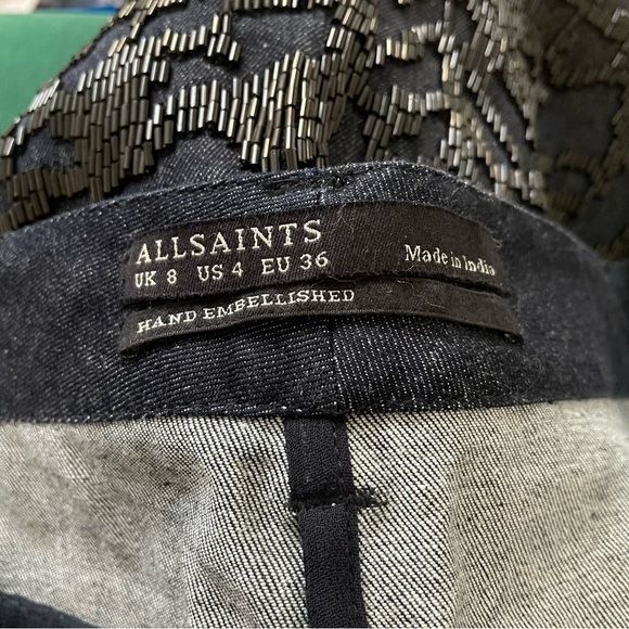 All Saints ALLSAINTS Blue Swyni Denim Hand Beaded Jean Pencil Skirt EUC Size 4 - Picture 10 of 12